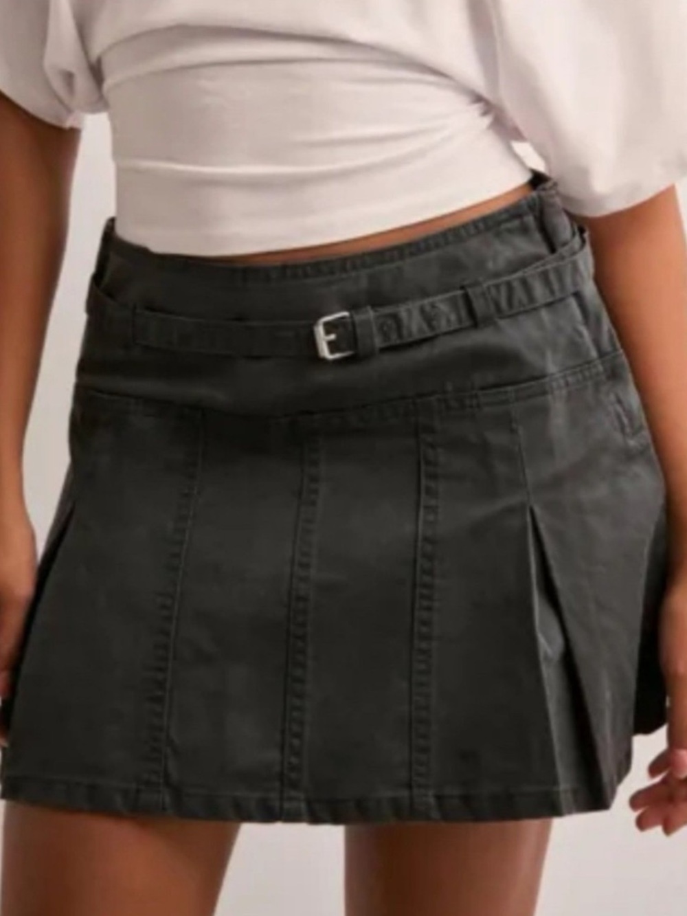 Zara Washed Black Belted Pleated Mini Skirt